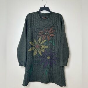 Orange Fashion Village‎ Crew Neck Floral Print Lambswool Blend Sweater Size L/XL